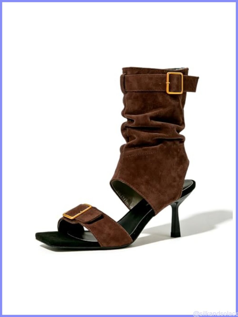 Faux Suede Kitten Heel Mid Calf Sandal Boots Belt Buckle Slingback